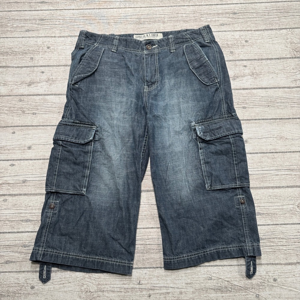 Esprit Cargo Shorts Men's Medium Dark Blue Denim Ripstop Union District Utility